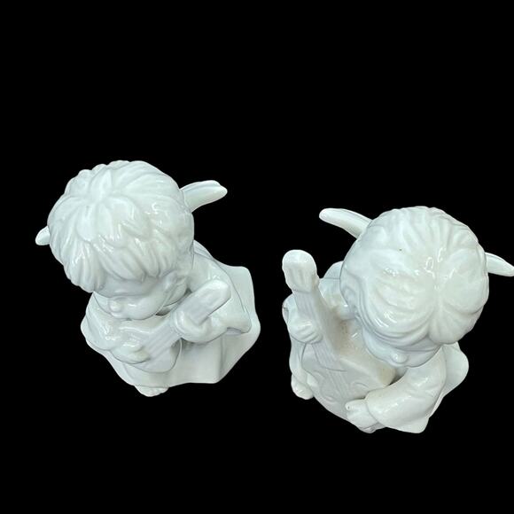 Enesco White Porcelain Angel Figures with Instruments Glazed Vtg 1979 READ - Picture 8 of 10